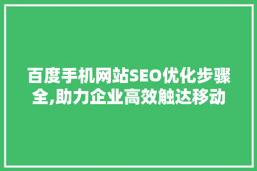 百度手机网站SEO优化步骤全,助力企业高效触达移动端用户