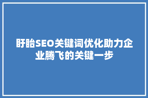 盱眙SEO关键词优化助力企业腾飞的关键一步