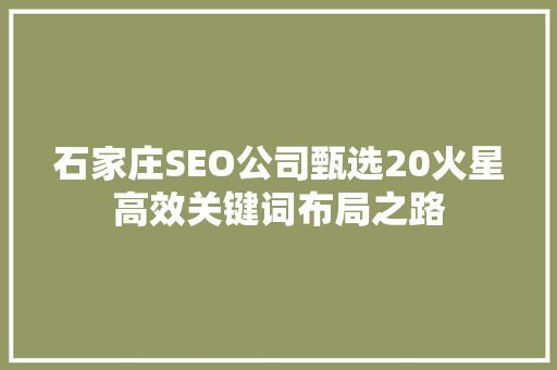 石家庄SEO公司甄选20火星高效关键词布局之路