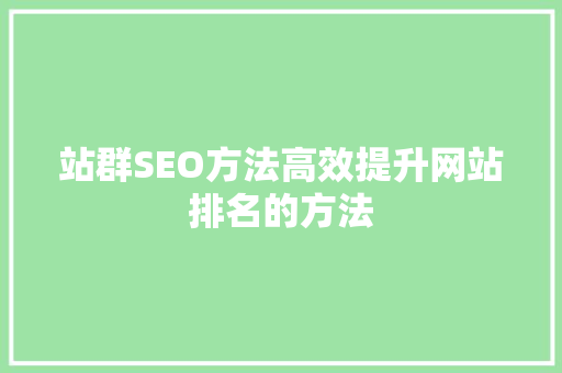 站群SEO方法高效提升网站排名的方法