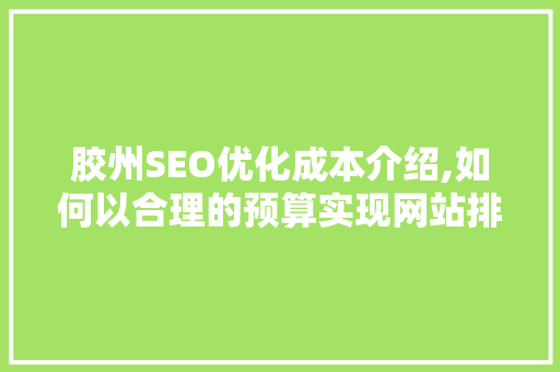 胶州SEO优化成本介绍,如何以合理的预算实现网站排名提升