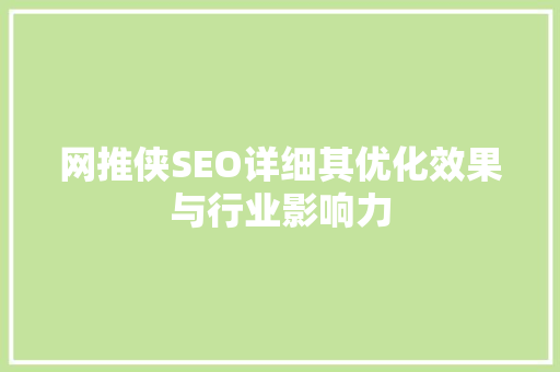 网推侠SEO详细其优化效果与行业影响力