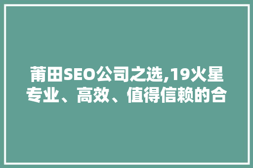 莆田SEO公司之选,19火星专业、高效、值得信赖的合作伙伴