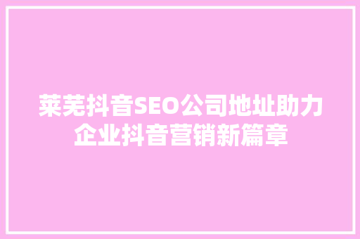 莱芜抖音SEO公司地址助力企业抖音营销新篇章