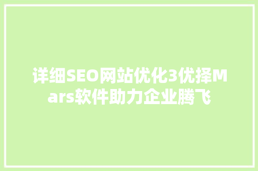 详细SEO网站优化3优择Mars软件助力企业腾飞