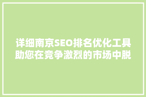 详细南京SEO排名优化工具助您在竞争激烈的市场中脱颖而出