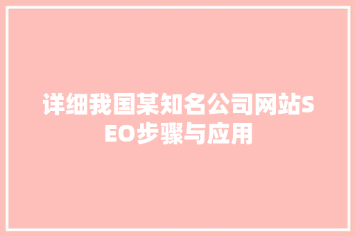 详细我国某知名公司网站SEO步骤与应用