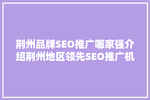 荆州品牌SEO推广哪家强介绍荆州地区领先SEO推广机构