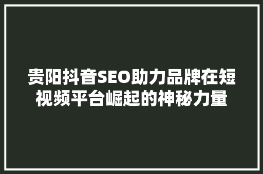 贵阳抖音SEO助力品牌在短视频平台崛起的神秘力量