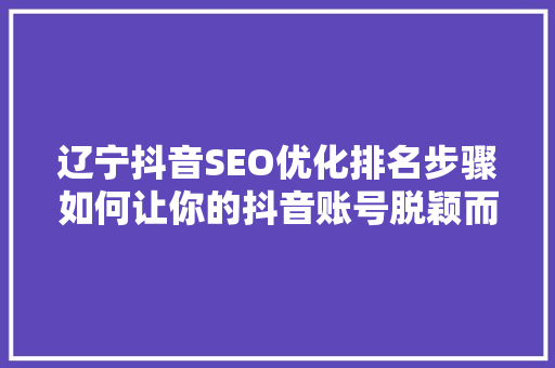 辽宁抖音SEO优化排名步骤如何让你的抖音账号脱颖而出