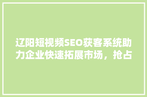 辽阳短视频SEO获客系统助力企业快速拓展市场，抢占先机