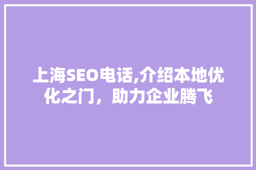 上海SEO电话,介绍本地优化之门，助力企业腾飞