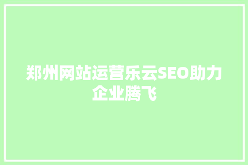郑州网站运营乐云SEO助力企业腾飞