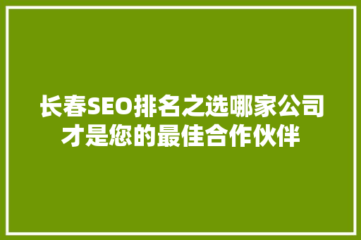 长春SEO排名之选哪家公司才是您的最佳合作伙伴