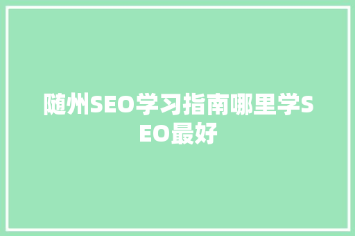 随州SEO学习指南哪里学SEO最好