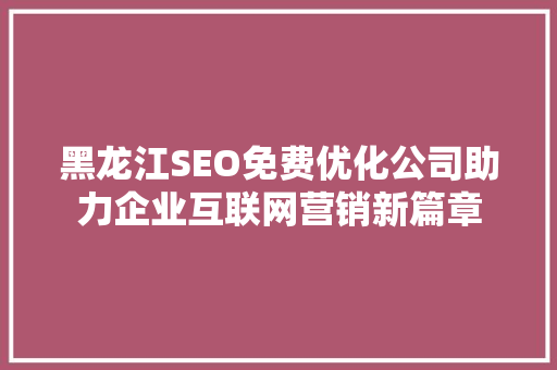 黑龙江SEO免费优化公司助力企业互联网营销新篇章