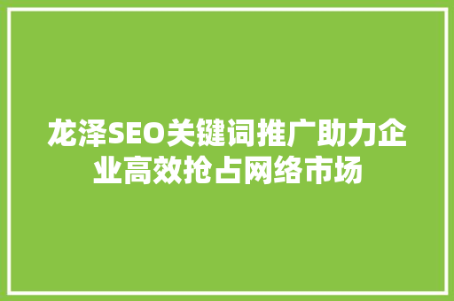 龙泽SEO关键词推广助力企业高效抢占网络市场
