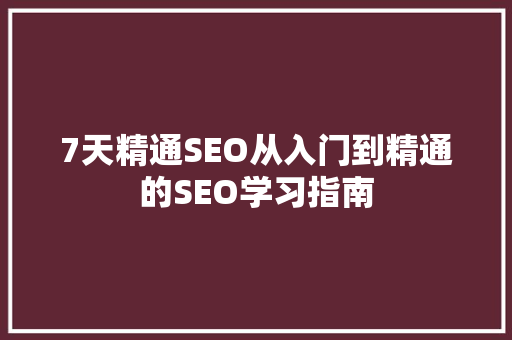 7天精通SEO从入门到精通的SEO学习指南