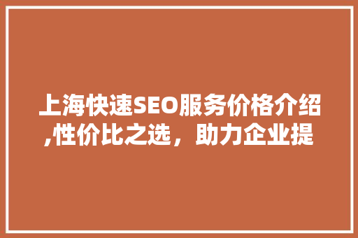 上海快速SEO服务价格介绍,性价比之选，助力企业提升网络竞争力