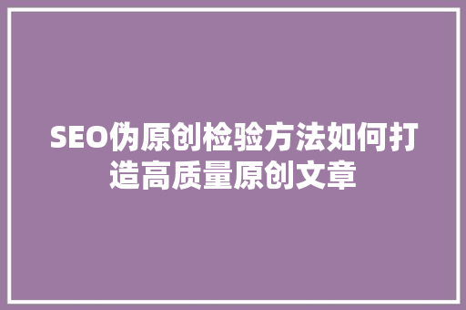 SEO伪原创检验方法如何打造高质量原创文章