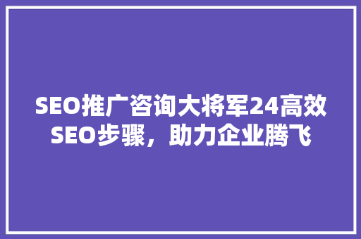 SEO推广咨询大将军24高效SEO步骤，助力企业腾飞
