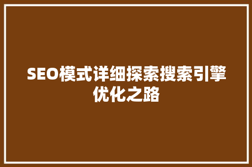 SEO模式详细探索搜索引擎优化之路