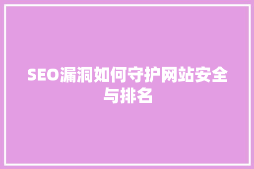 SEO漏洞如何守护网站安全与排名