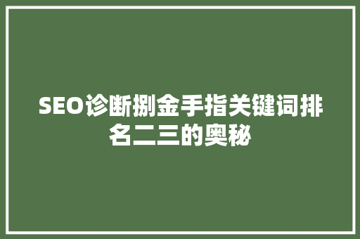 SEO诊断捌金手指关键词排名二三的奥秘