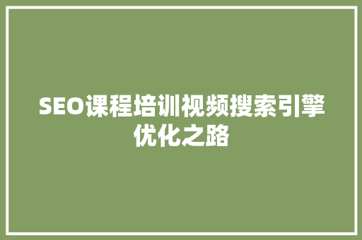 SEO课程培训视频搜索引擎优化之路