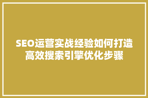 SEO运营实战经验如何打造高效搜索引擎优化步骤