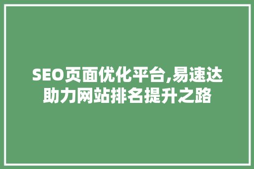 SEO页面优化平台,易速达助力网站排名提升之路