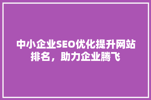 中小企业SEO优化提升网站排名，助力企业腾飞