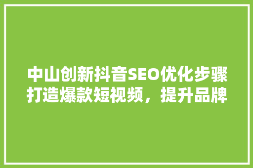 中山创新抖音SEO优化步骤打造爆款短视频，提升品牌影响力