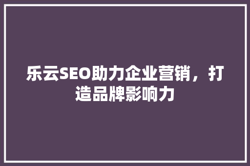 乐云SEO助力企业营销，打造品牌影响力