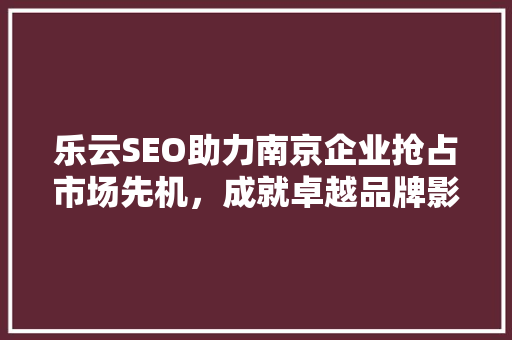 乐云SEO助力南京企业抢占市场先机，成就卓越品牌影响力