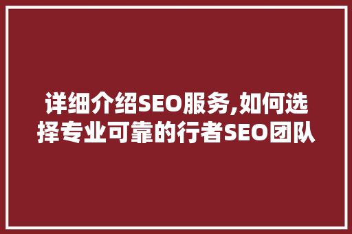 详细介绍SEO服务,如何选择专业可靠的行者SEO团队
