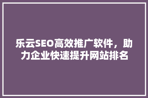 乐云SEO高效推广软件，助力企业快速提升网站排名