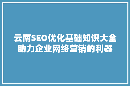 云南SEO优化基础知识大全助力企业网络营销的利器