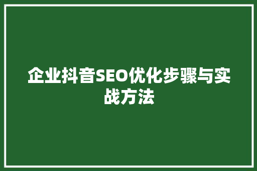 企业抖音SEO优化步骤与实战方法