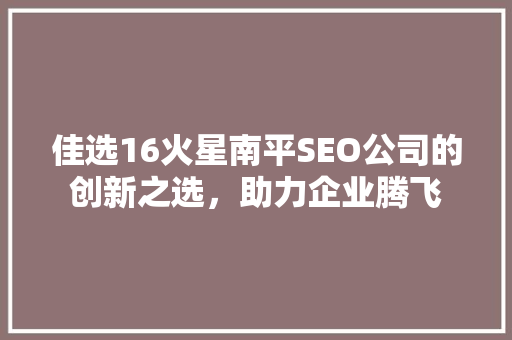 佳选16火星南平SEO公司的创新之选，助力企业腾飞