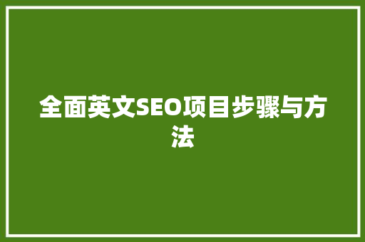 全面英文SEO项目步骤与方法