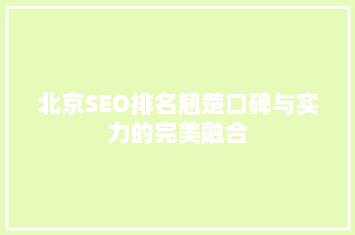 北京SEO排名翘楚口碑与实力的完美融合
