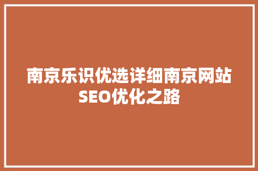 南京乐识优选详细南京网站SEO优化之路