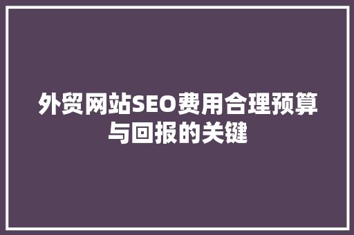 外贸网站SEO费用合理预算与回报的关键