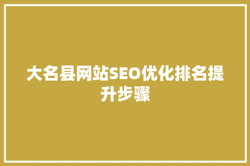 大名县网站SEO优化排名提升步骤