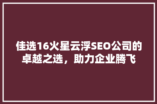 佳选16火星云浮SEO公司的卓越之选，助力企业腾飞