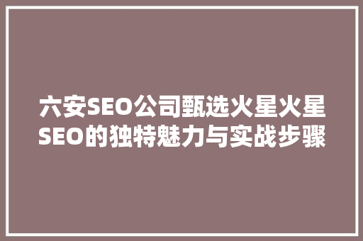 六安SEO公司甄选火星火星SEO的独特魅力与实战步骤