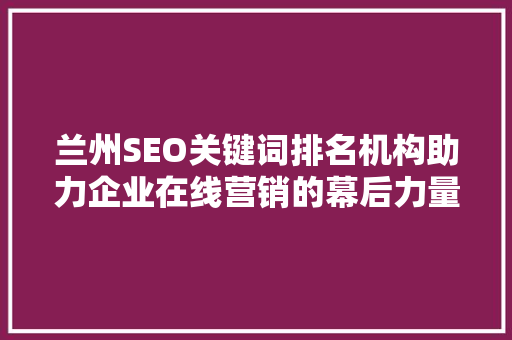 兰州SEO关键词排名机构助力企业在线营销的幕后力量