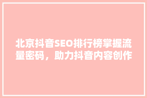 北京抖音SEO排行榜掌握流量密码，助力抖音内容创作者脱颖而出