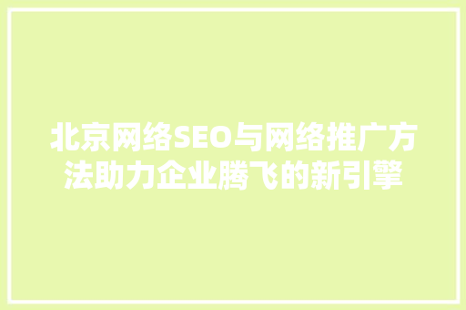 北京网络SEO与网络推广方法助力企业腾飞的新引擎